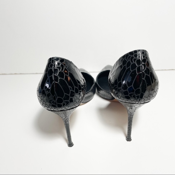 Casadei Black Python Embossed Patent Leather Pointed Toe D'orsay Pumps 8.5 - Picture 4 of 7